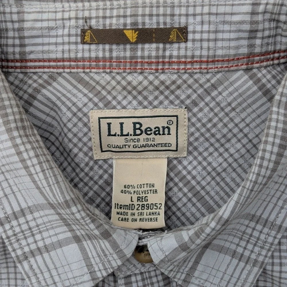 L.L. Bean Gray Plaid Short Sleeve Casual Button Up Shirt Men's‎ Large